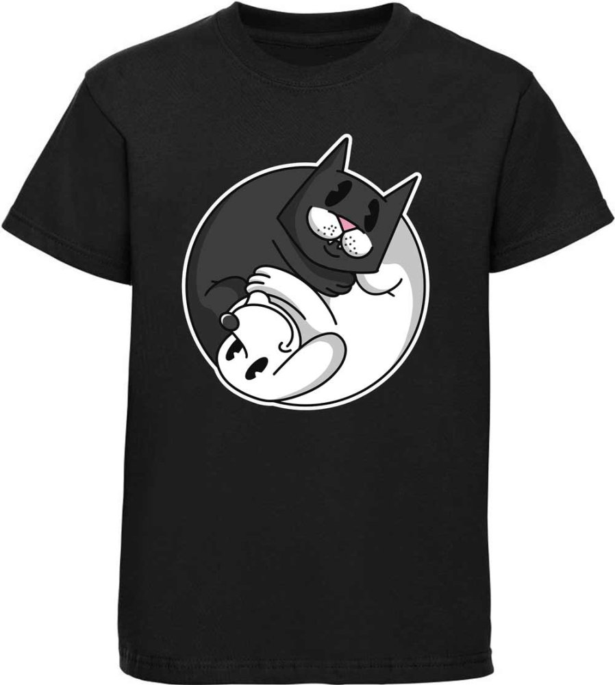 Kinder T-Shirt Kuschelnder Hund und Katze Yin Yang